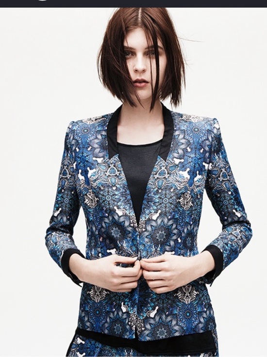 Helmut Lang Jackets & Blazers - Helmut Lang Printed Blazer Size 6 Blue Multi Silk Paisley Designer Statement